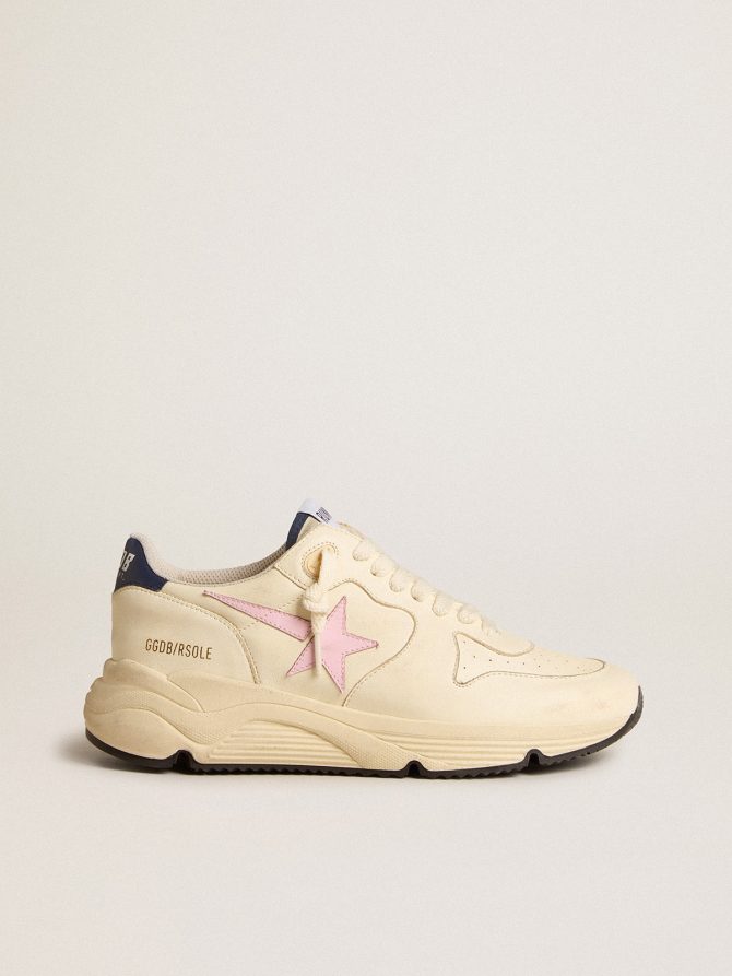 Women’s Running Sole in nappa leather with pink leather star and blue leather heel tab