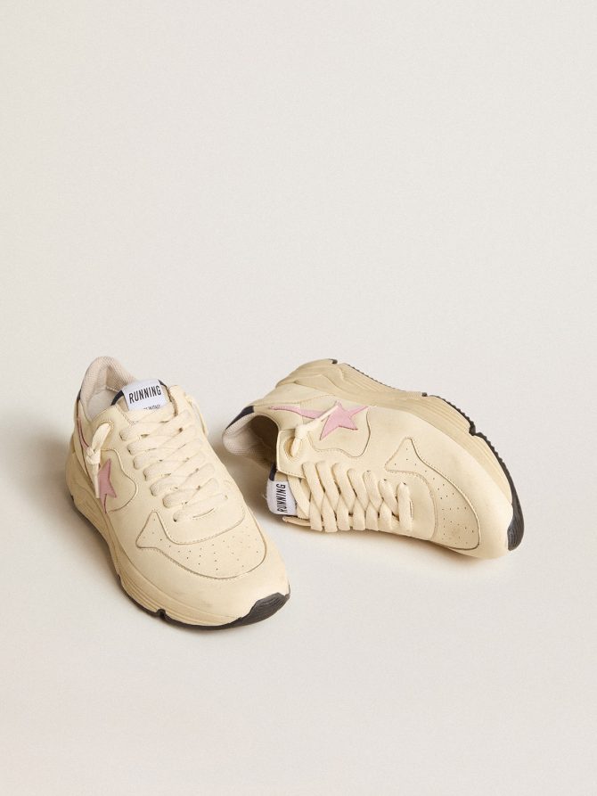 Women’s Running Sole in nappa leather with pink leather star and blue leather heel tab - Image 2