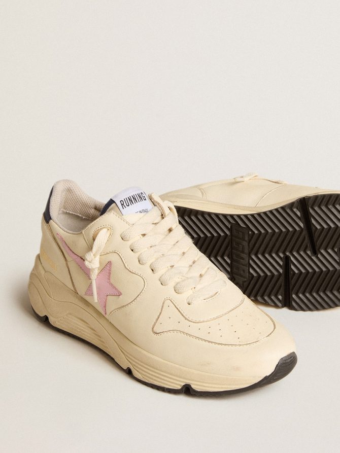 Women’s Running Sole in nappa leather with pink leather star and blue leather heel tab - Image 3