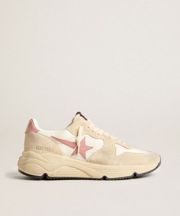 Women’s Running Sole in beige nylon with pink leather star and heel tab