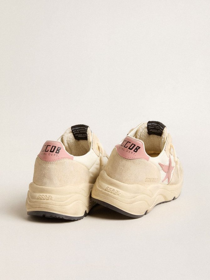 Women’s Running Sole in beige nylon with pink leather star and heel tab - Image 4
