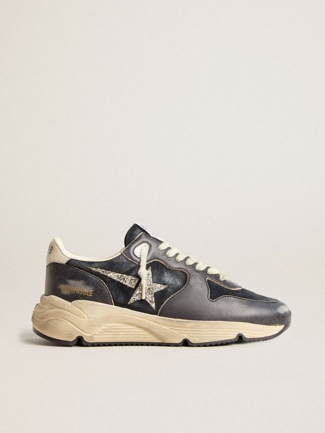 Women’s Running Sole in dark blue suede with silver glitter star