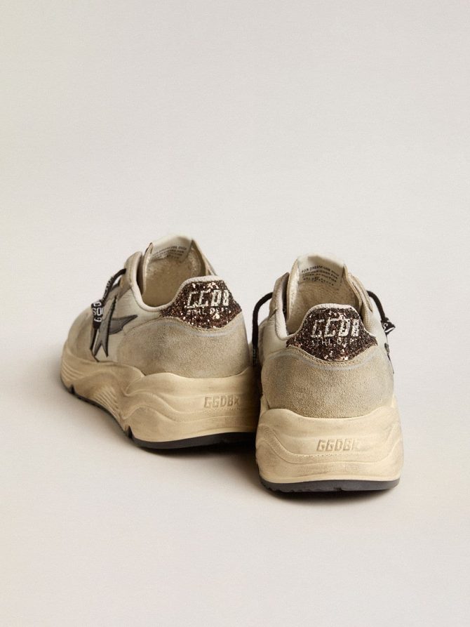 Women’s Running Sole in gray nylon with black star and glitter heel tab - Image 4