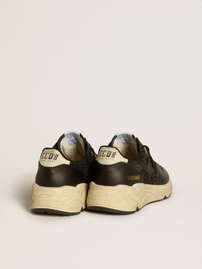 Women’s Running Sole in black glitter with leather star and nubuck heel tab - Image 4