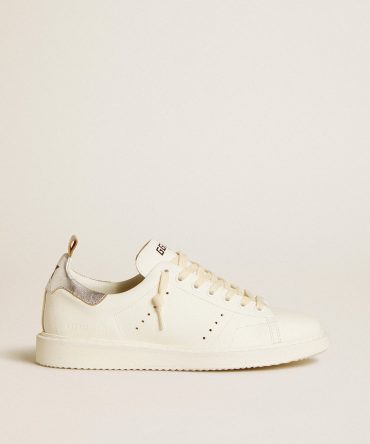 Women’s Starter LTD in white leather with silver metallic leather heel tab