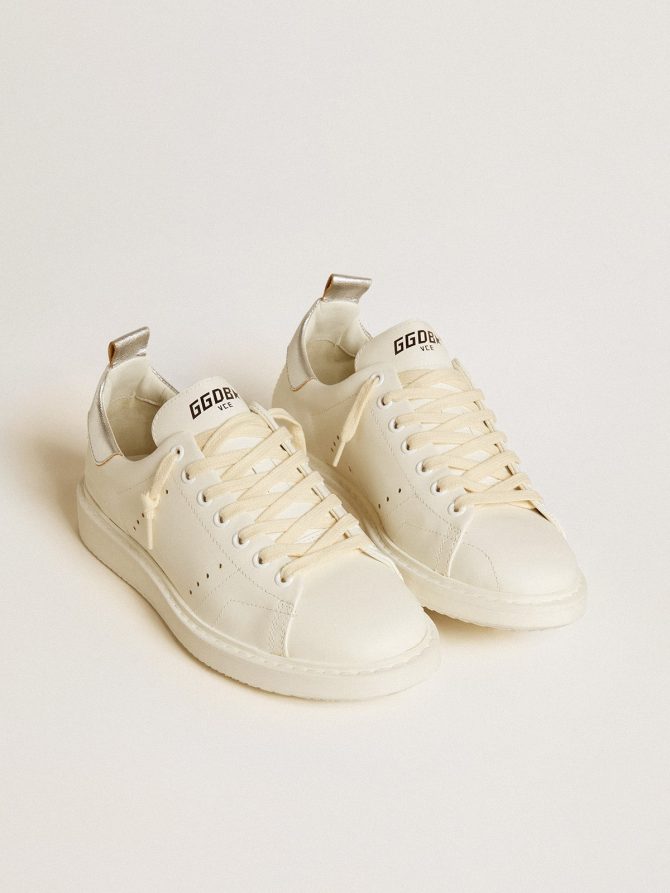 Women’s Starter LTD in white leather with silver metallic leather heel tab - Image 2