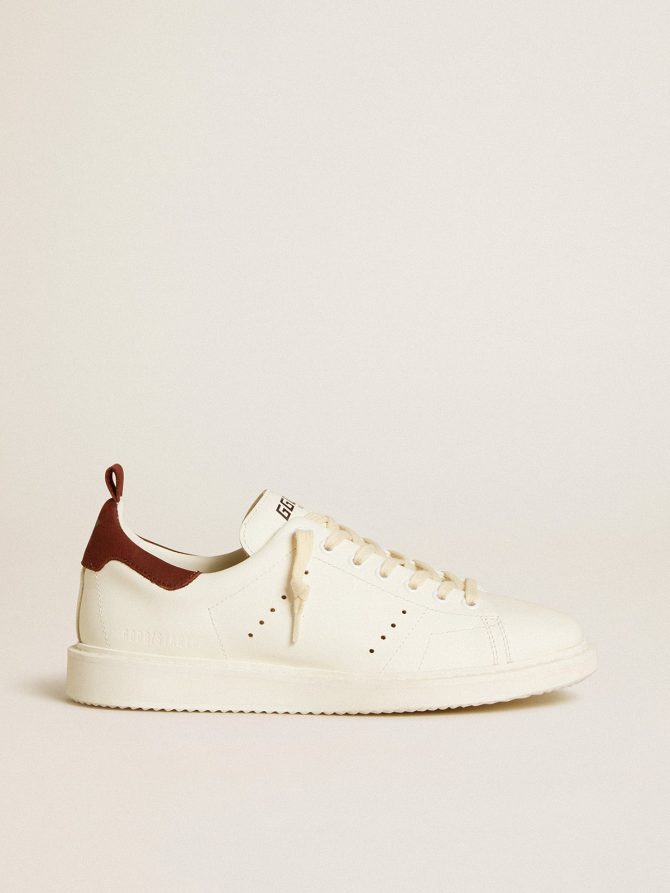 Women’s Starter in white leather with burgundy nubuck heel tab