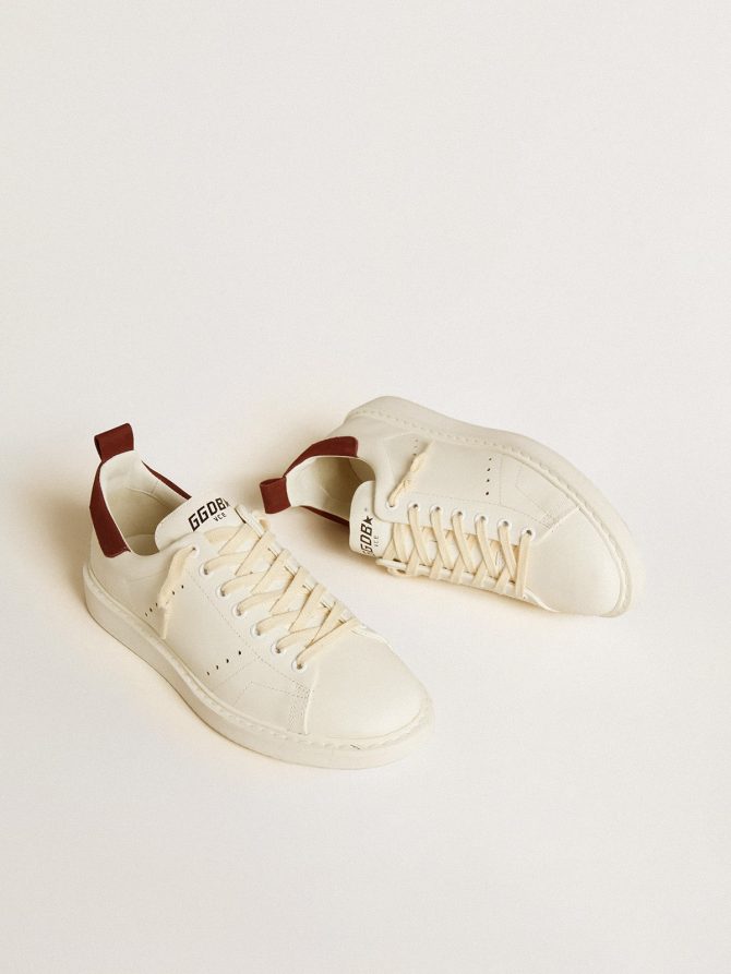Women’s Starter in white leather with burgundy nubuck heel tab - Image 2