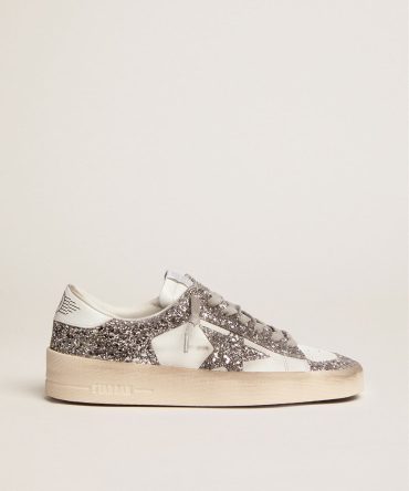Women’s Stardan in white leather and glitter