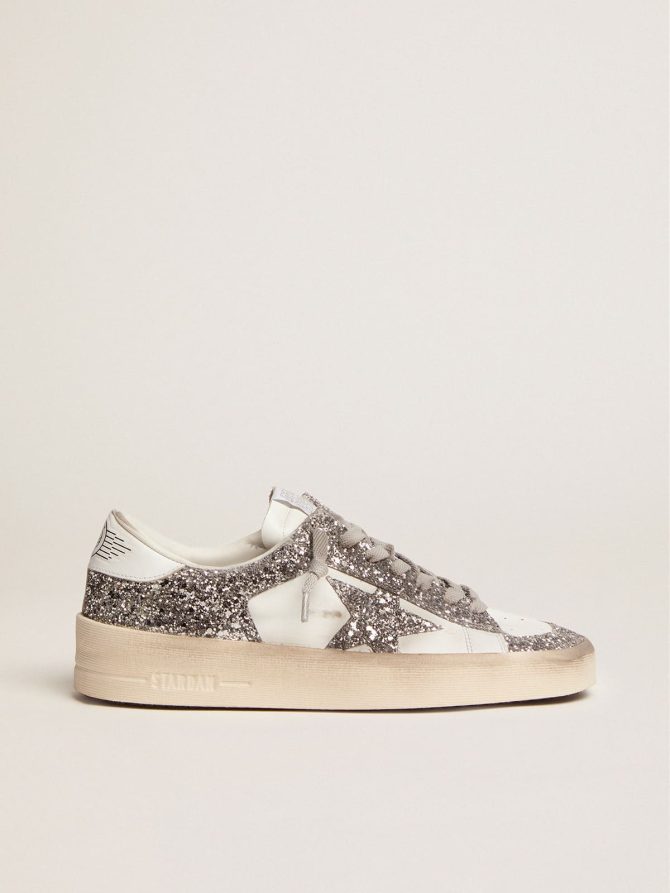 Women’s Stardan in white leather and glitter