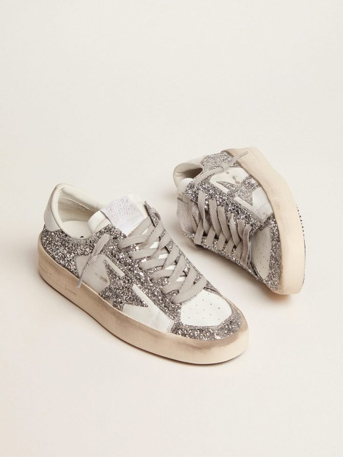 Women’s Stardan in white leather and glitter - Image 2