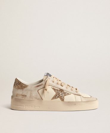 Women’s Stardan in ecru nappa leather with gold glitter star and heel tab