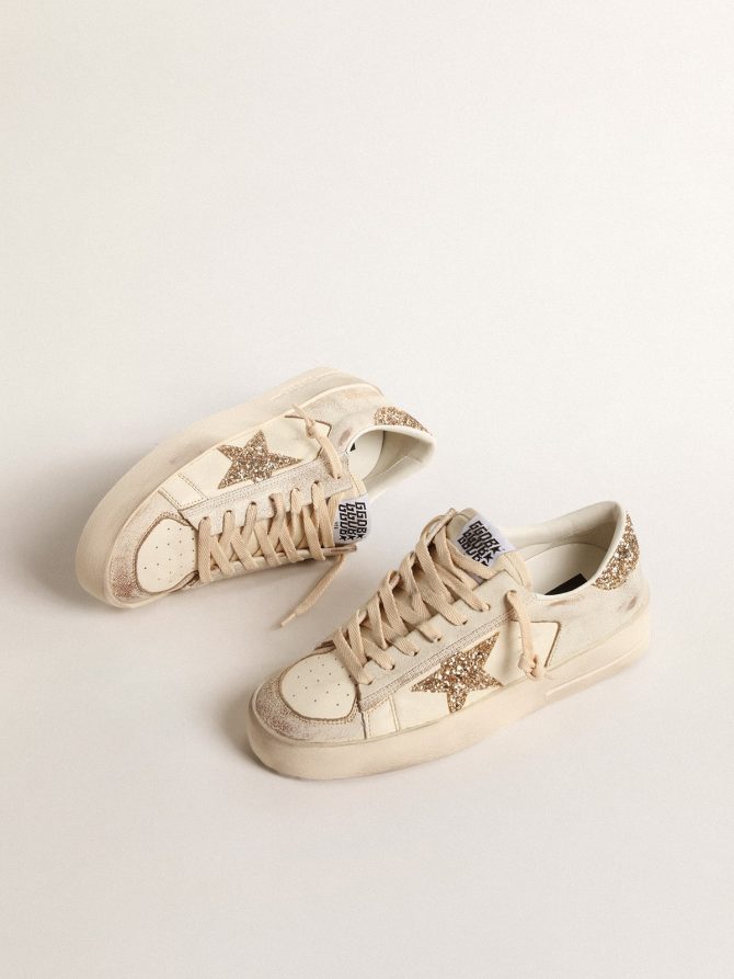 Women’s Stardan in ecru nappa leather with gold glitter star and heel tab - Image 2