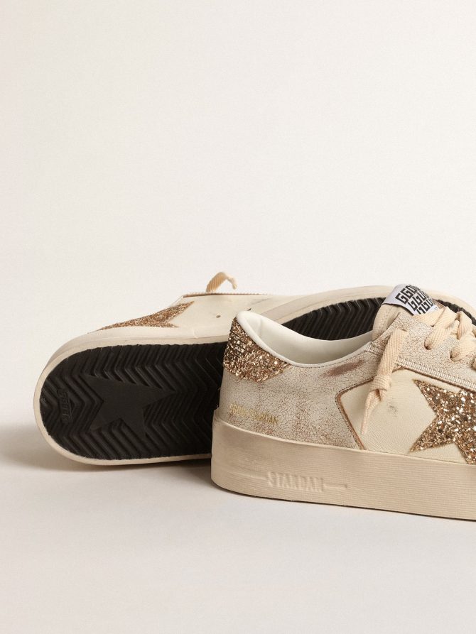 Women’s Stardan in ecru nappa leather with gold glitter star and heel tab - Image 4
