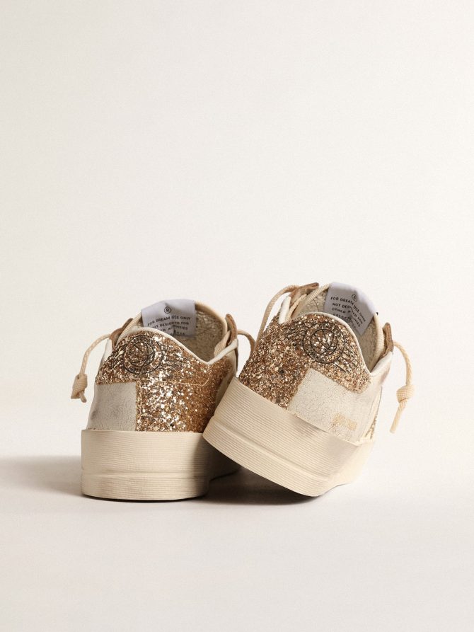 Women’s Stardan in ecru nappa leather with gold glitter star and heel tab - Image 5
