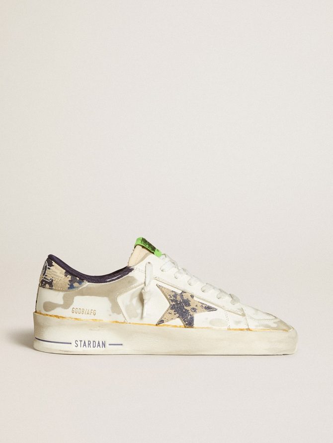 Women’s Stardan LAB in white leather with a camouflage star and heel tab