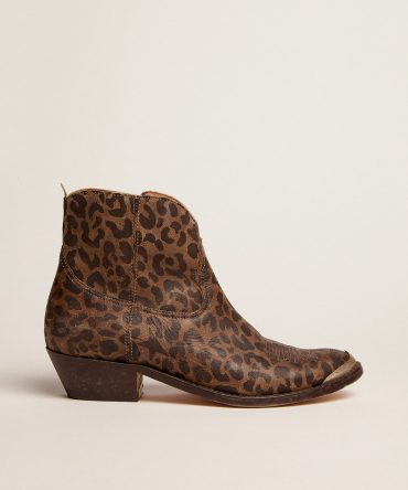 Women’s leather ankle boots with leopard print