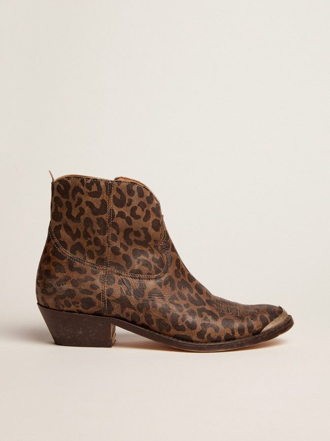 Women’s leather ankle boots with leopard print