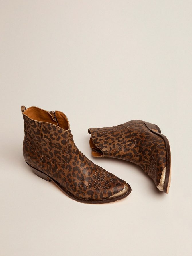 Women’s leather ankle boots with leopard print - Image 2