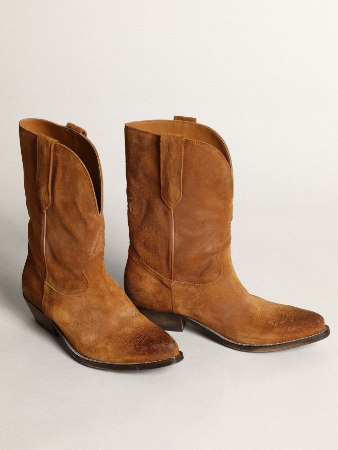 Women’s low boots in tobacco-colored suede with inlay star - Image 2