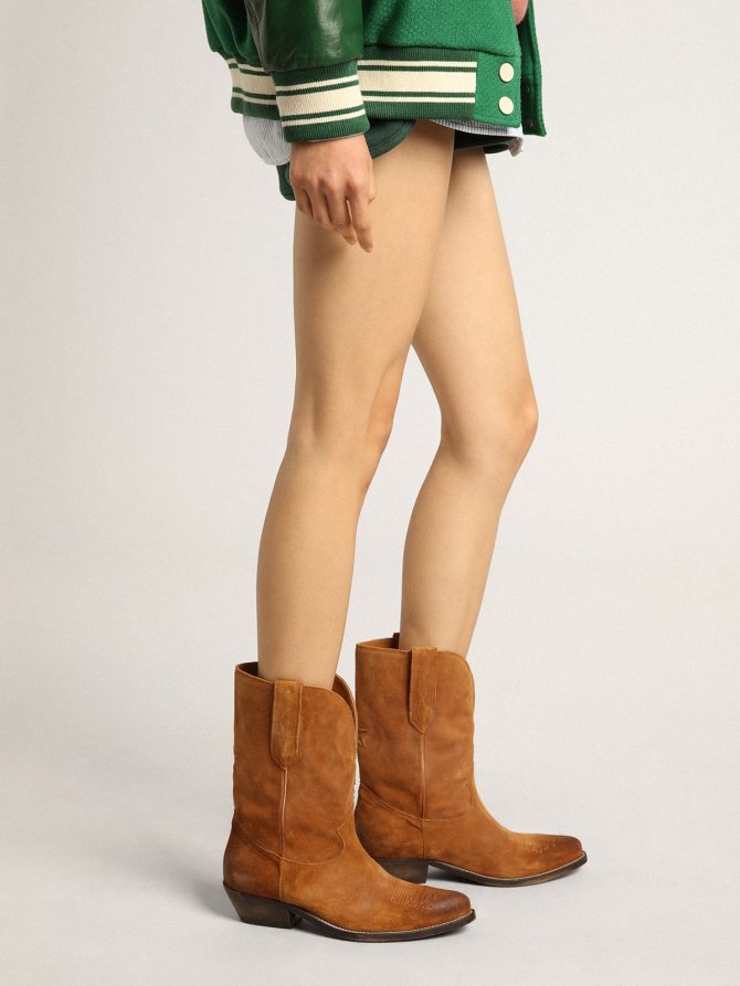 Women’s low boots in tobacco-colored suede with inlay star - Image 3