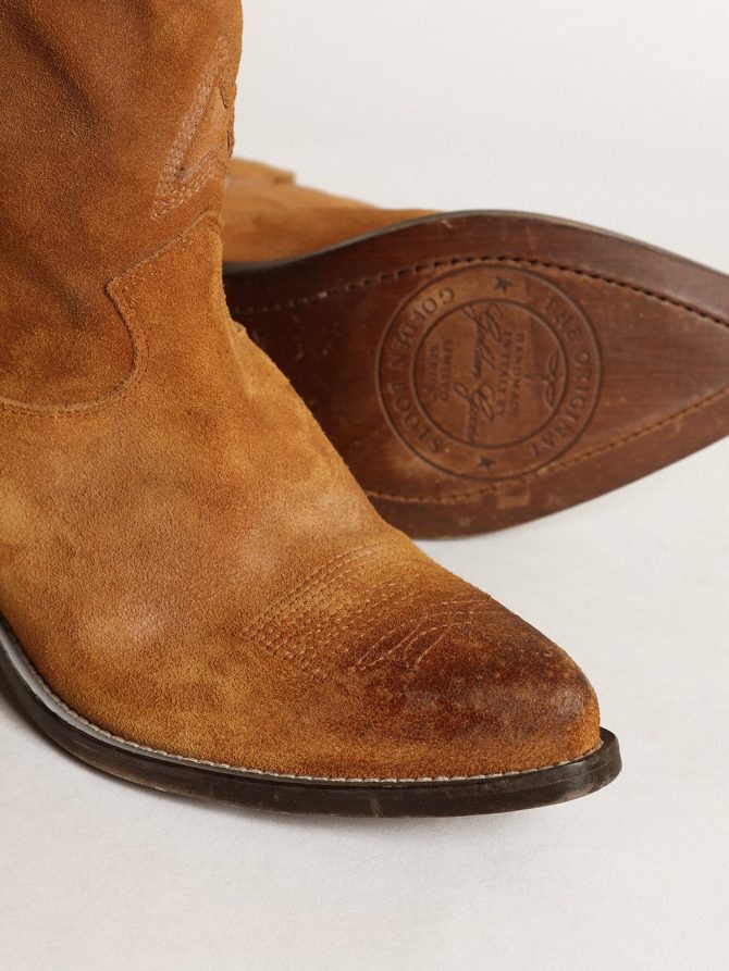 Women’s low boots in tobacco-colored suede with inlay star - Image 4