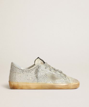 Women’s Super-Star in aged white nubuck with Swarovski crystals