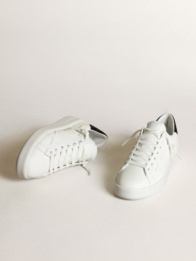 Purestar in white leather with tone-on-tone star and heel tab in black Swarovski crystals - Image 2