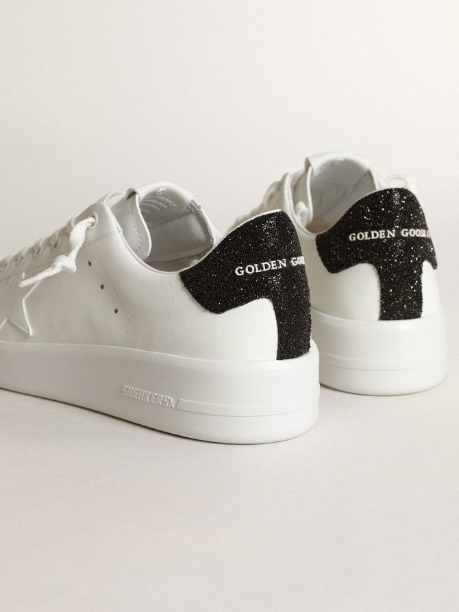 Purestar in white leather with tone-on-tone star and heel tab in black Swarovski crystals - Image 4