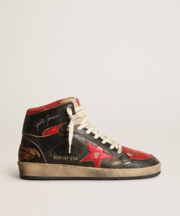 Women’s Sky-Star in black glossy leather with red star