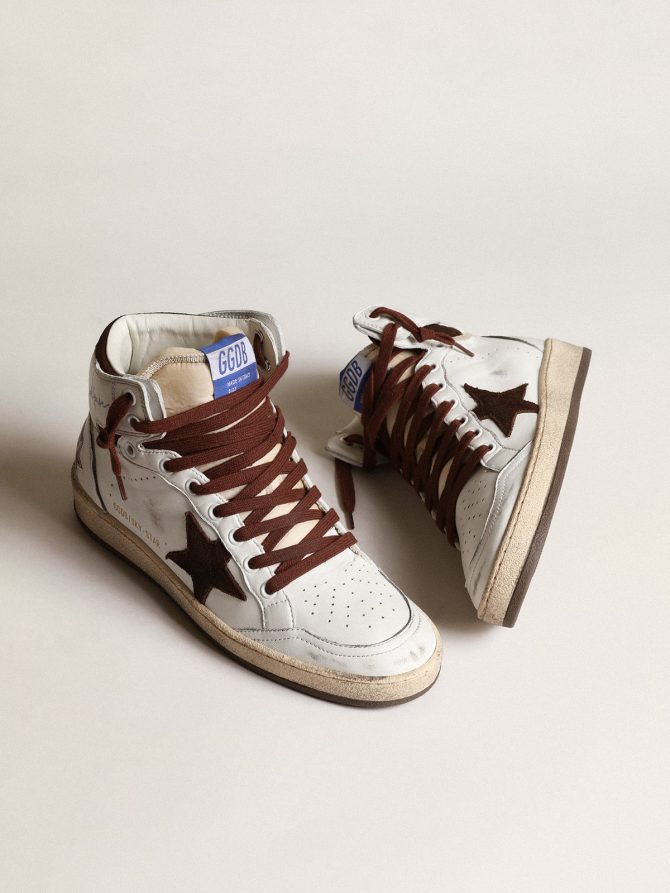 Women’s Sky-Star in white nappa leather with chocolate suede star - Image 2