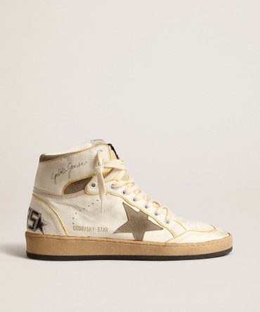 Women’s Sky-Star in white nappa leather with dove-gray suede star