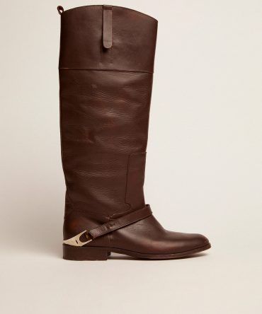 Women’s Charlie boots in dark brown leather and clamp on the heel