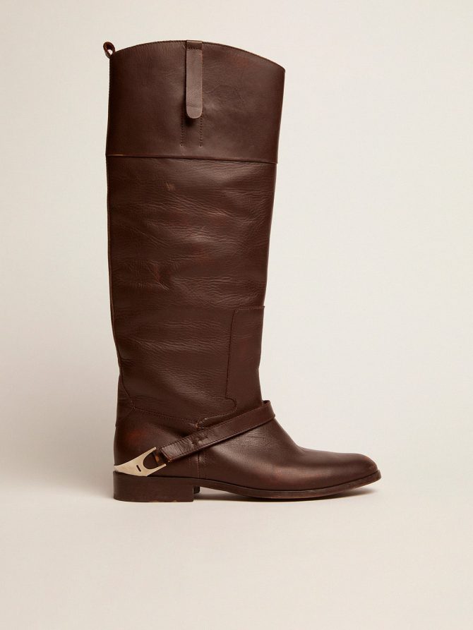 Women’s Charlie boots in dark brown leather and clamp on the heel
