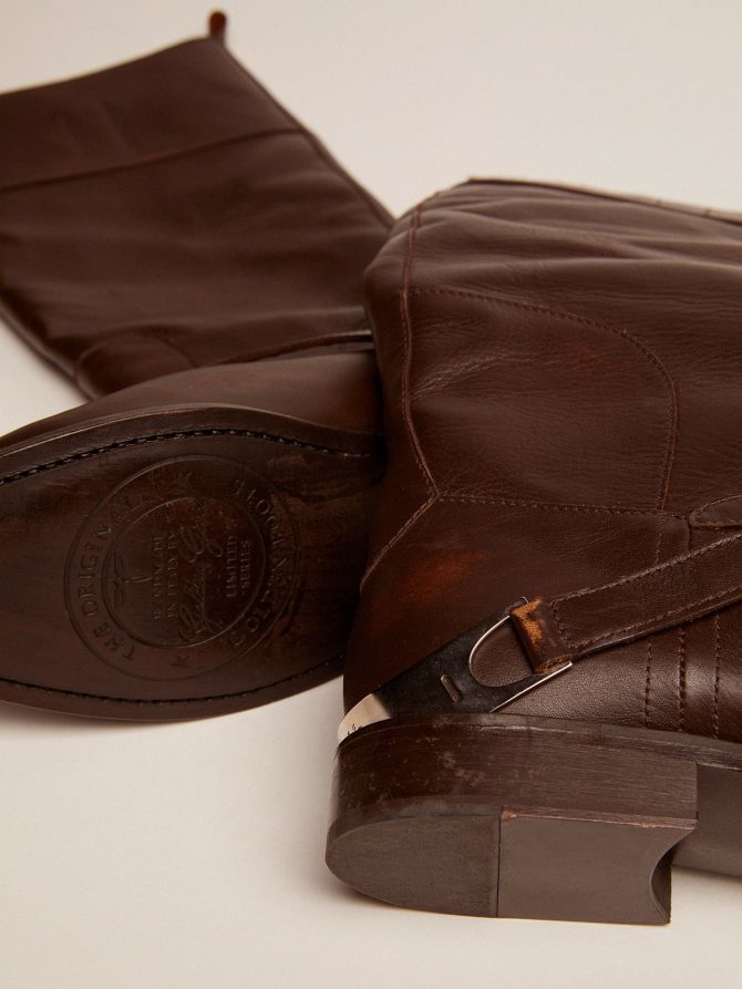Women’s Charlie boots in dark brown leather and clamp on the heel - Image 4