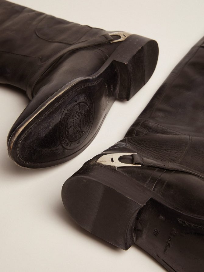 Women’s black leather boots with clamp on the heel - Image 4