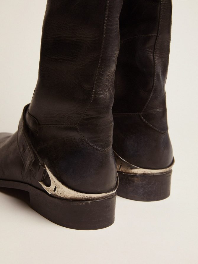 Women’s black leather boots with clamp on the heel - Image 5