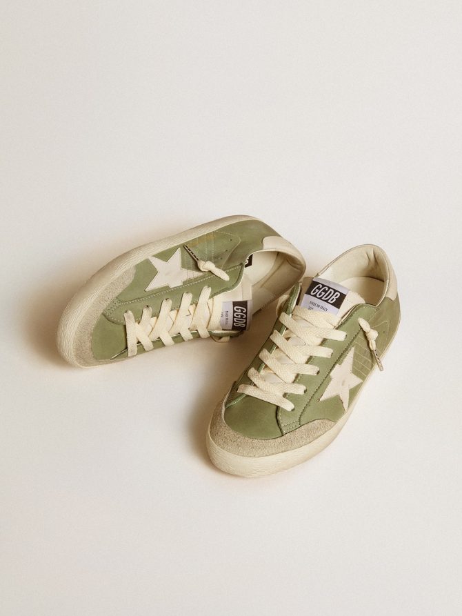 Women’s Super-Star LTD in green nubuck with white leather star and heel tab - Image 2