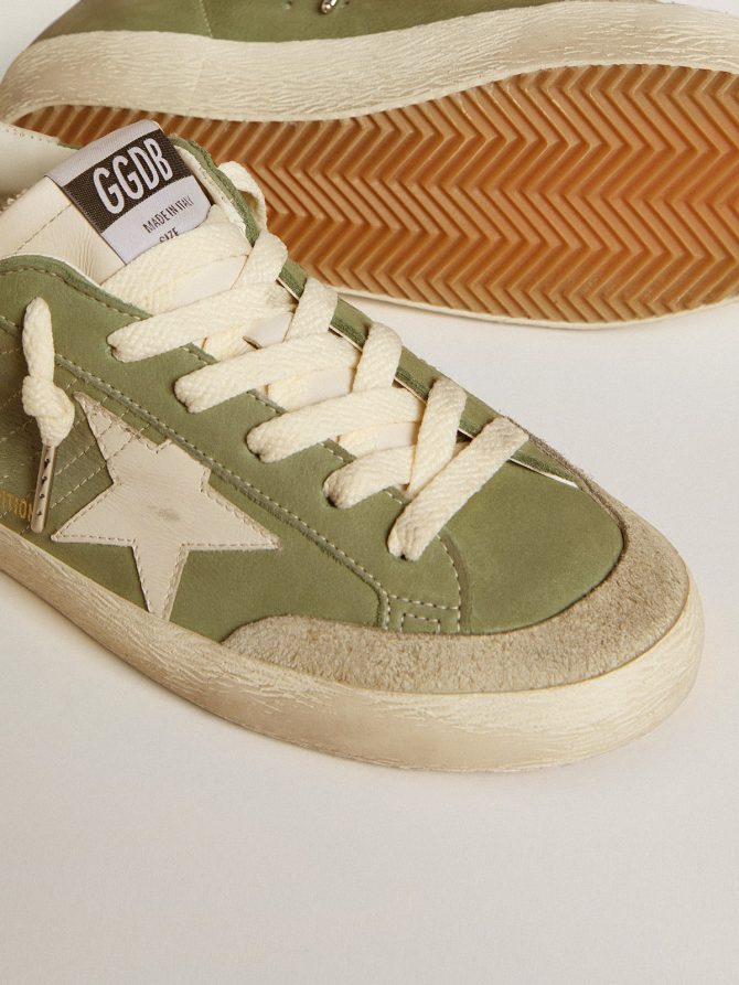 Women’s Super-Star LTD in green nubuck with white leather star and heel tab - Image 3