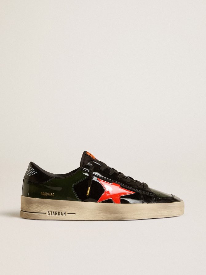 Women’s Stardan LAB in black and green patent leather with orange star