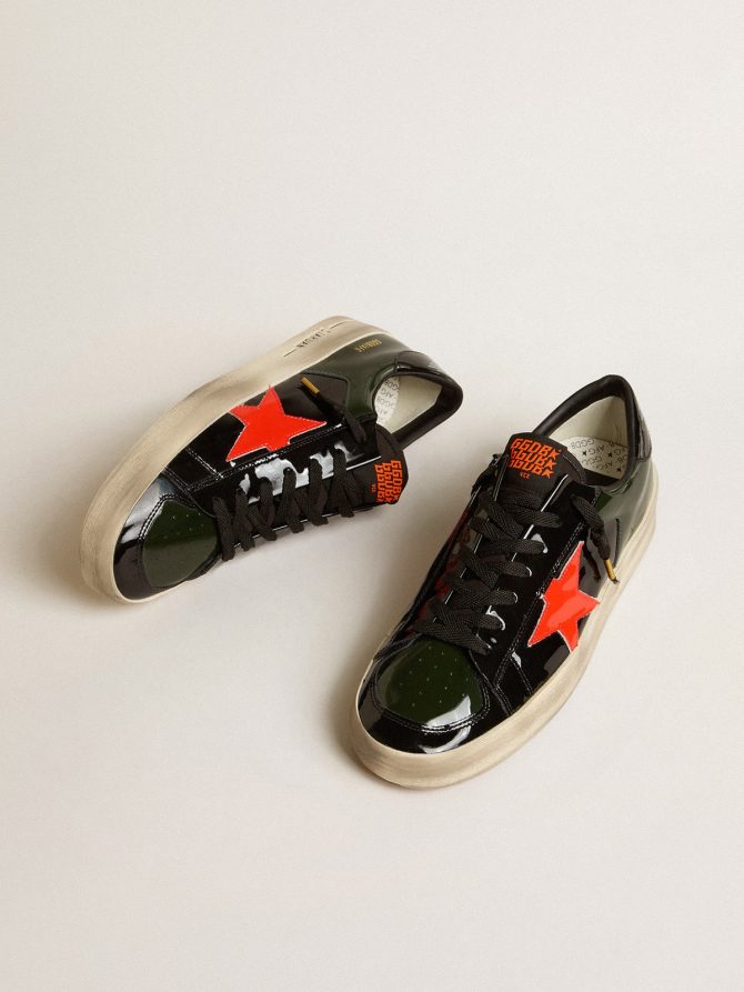 Women’s Stardan LAB in black and green patent leather with orange star - Image 2