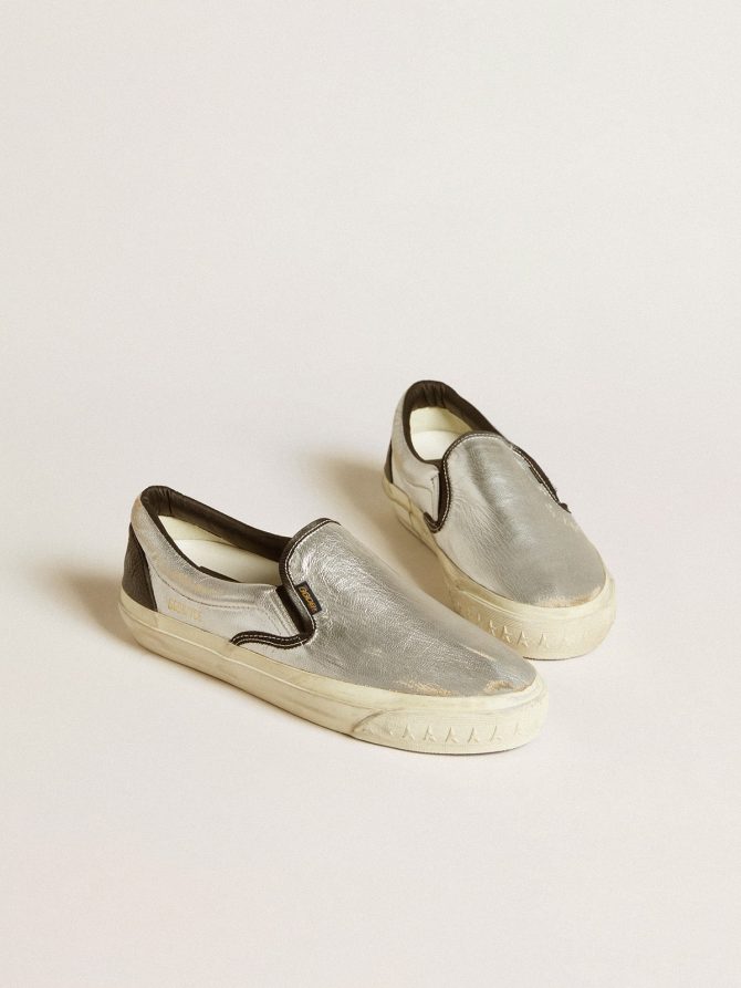 Women’s VCE Penstar in metallic silver leather with black leather heel tab - Image 2