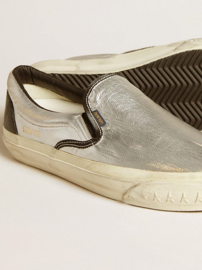 Women’s VCE Penstar in metallic silver leather with black leather heel tab - Image 3