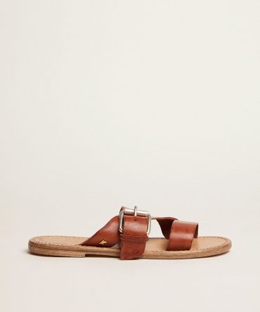 Margaret flat sandals in resin-coated leather