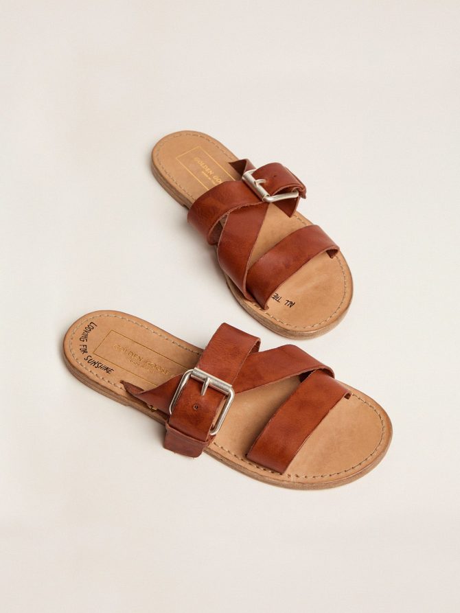 Margaret flat sandals in resin-coated leather - Image 2