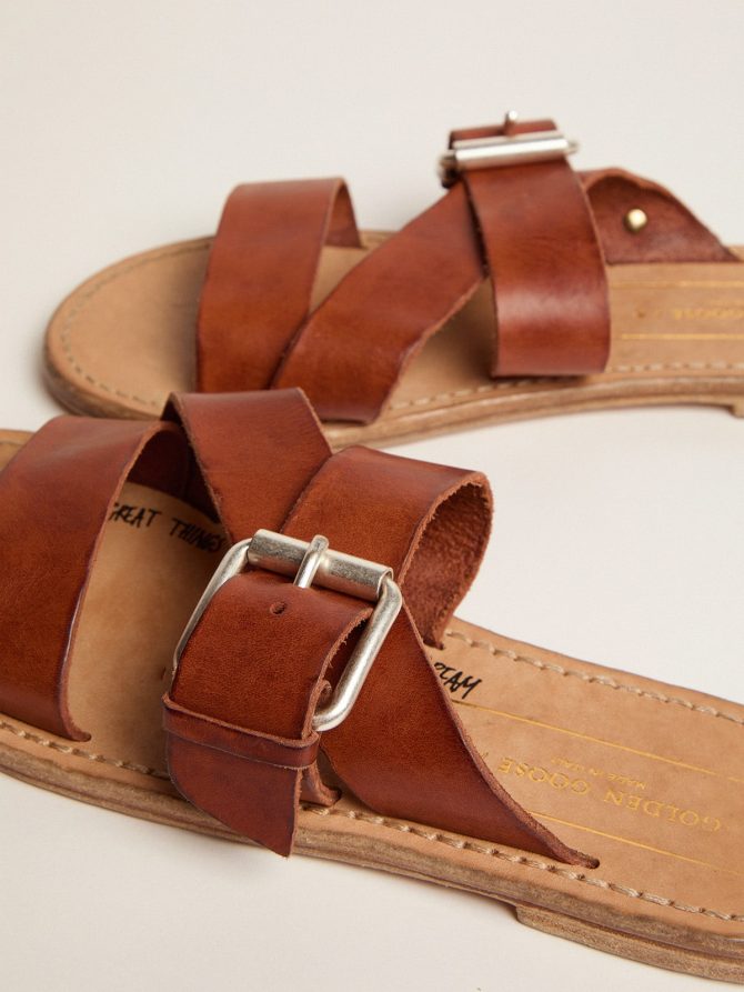 Margaret flat sandals in resin-coated leather - Image 4