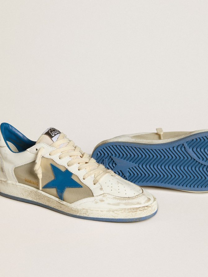 Women’s Ball Star LAB in white leather with light blue leather star and white heel tab - Image 3