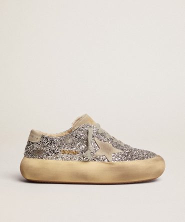 Women’s Space-Star shoes in silver glitter with shearling lining