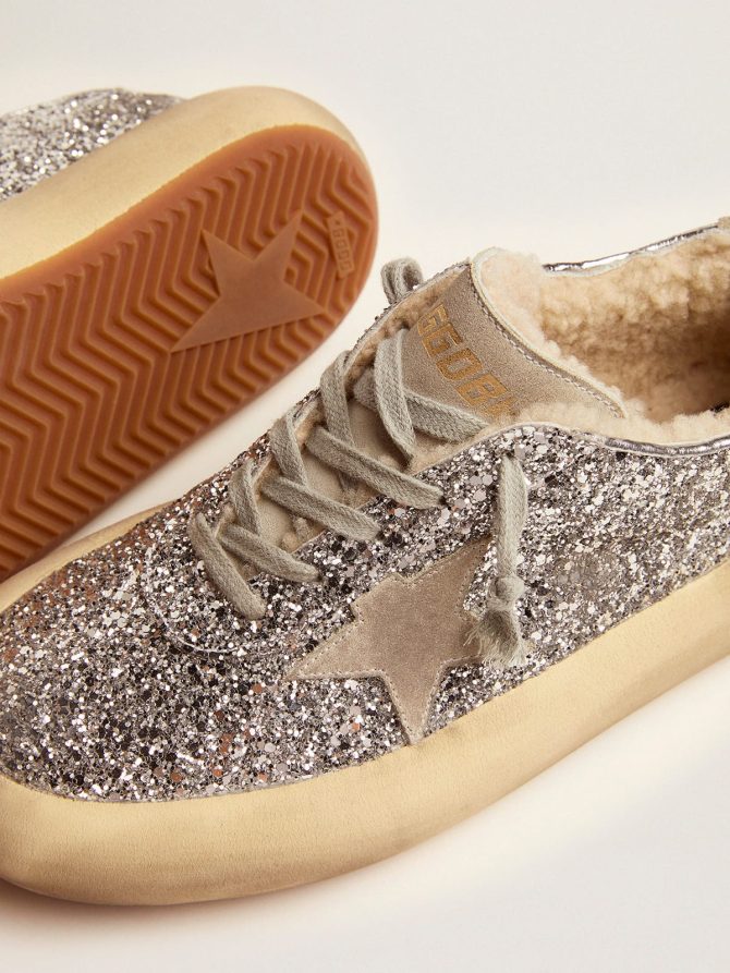 Women’s Space-Star shoes in silver glitter with shearling lining - Image 4
