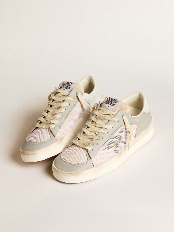 Stardan in gray nappa leather and white mesh with gray leather star - Image 2